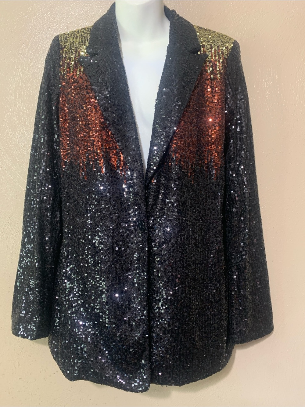 Dennis Basso size 8 Black Sequin Blazer with Copper Gold Ombre Shoulders NWOT
